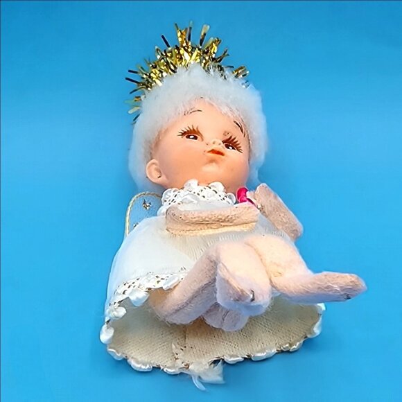 Vintage 1950s Napco Pixie Angel Ballerina Ornament Tulle Wings Gold Halo Japan - Picture 7 of 9